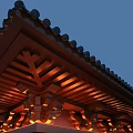 Ancient Architectural Wooden Bracket Components With Intricate Carved Details And Evening Lighting