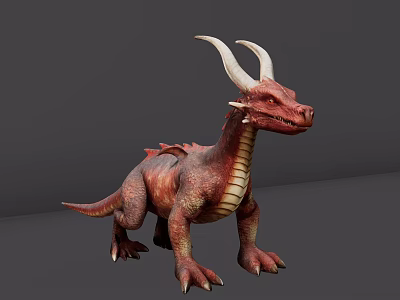 Detailed 3D Model of Red Horned Dragon Game and Movie Character 3d model