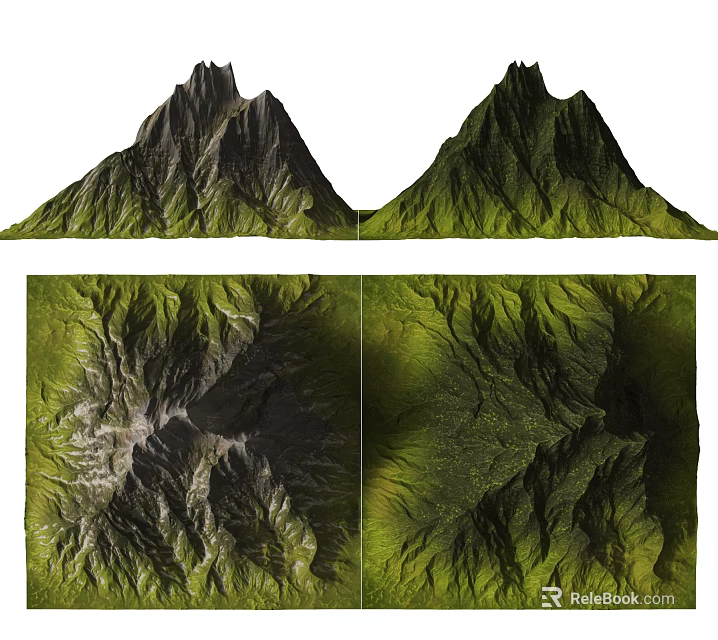 Green Mountain Terrain With Detailed Vegetation Texture And Landscape Views From Different Angles 3d model