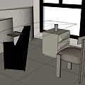 Modern Glass Top Desk With Gold Geometric Legs And White Chair By Window