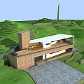 Modern Building Nestled in Green Terraced Fields With Stone Walls and Courtyard