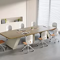 Modern Conference Table with Ergonomic Chairs in Bright Office Space with Window Blinds