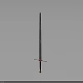 Ancient Metal Sword With Long Blade And Decorative Red Hilt On Grey Background