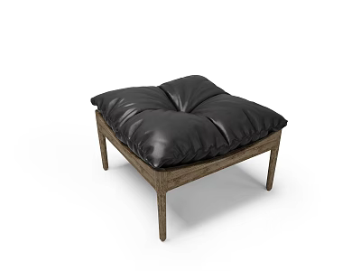 Elegant Black Leather Ottoman with Sturdy Wooden Frame and Plush Cushion 3d model