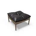 Elegant Black Leather Ottoman with Sturdy Wooden Frame and Plush Cushion