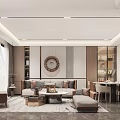 Modern Duplex Living Room Interior Design With High Ceiling Staircase Sofa And Decorative Painting