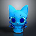 Cute Blue Cat Like Cartoon Character With Big Eyes And Decorative Wing Like Structures
