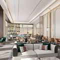 Luxurious Modern Hotel Lobby Interior Design With Sofas Chandeliers Decorative Walls And Floor-to-ceiling Windows
