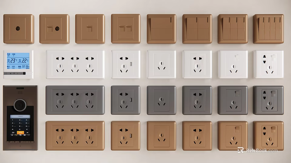 Modern Switch Panels in Various Colors with Different Socket Designs for Home Use 3d model 