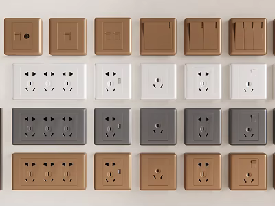 Modern Switch Panels in Various Colors with Different Socket Designs for Home Use 3d model