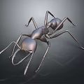 Realistic Metallic Ant Sculpture Detailed 3D Model With Shiny Surface On Dark Background