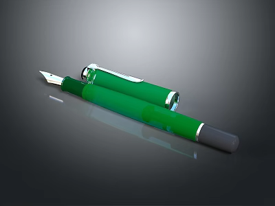 Elegant Green Fountain Pen With Shiny Metallic Accents And Smooth Grip 3d model