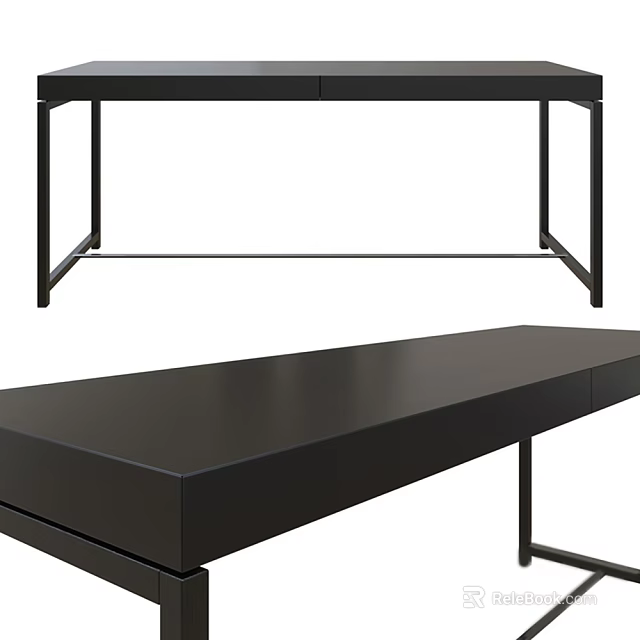 Modern Black Desk Design With Smooth Surface And Metal Legs Structure 3d model