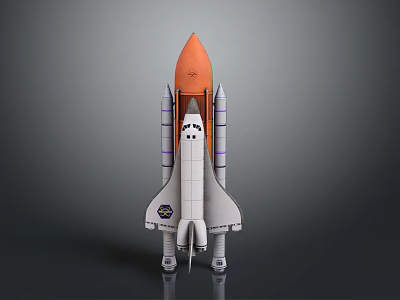 Detailed Space Shuttle Model Featuring Orange Nose Cone White Fuselage And Booster Rockets 3d model
