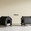 Poliform House Shaped Pet Beds With White Dots And Wooden Legs