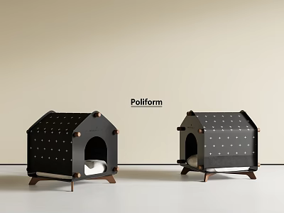Poliform House Shaped Pet Beds With White Dots And Wooden Legs 3d model