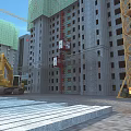 Aerial Planning of Construction Site with High Rise Buildings Cranes and Excavator