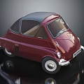 Vintage Red Retro Car With Black Roof Curved Body And Chrome Accents
