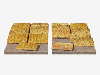 Golden Square Pastries On Stone Serving Board With Crispy Layers And Assorted Toppings 3d model