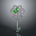 Silver Decorative Key Jewelry With Green Gemstones Intricate Floral And Crystal Accents