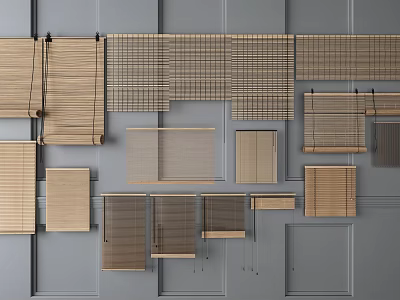 Various Wooden Window Blinds Showcasing Different Slat Designs Textures And Styles 3d model