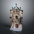 Antique Architectural Facade Model With Intricate Carvings Arched Doorway And Decorative Top Elements