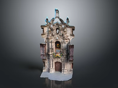 Antique Architectural Facade Model With Intricate Carvings Arched Doorway And Decorative Top Elements 3d model