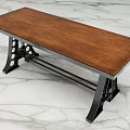Industrial Style Dining Table With Wooden Tabletop And Black Metal Legs On Marble Floor