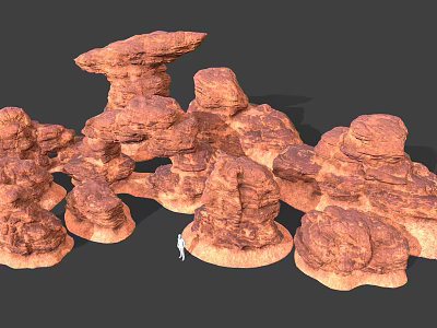 Geological Red Rock Structures Display With Miniature Figure For Scale Reference 3d model