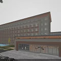 Modern Multi Story Building With Glass Facade Entrance Landscaping And People