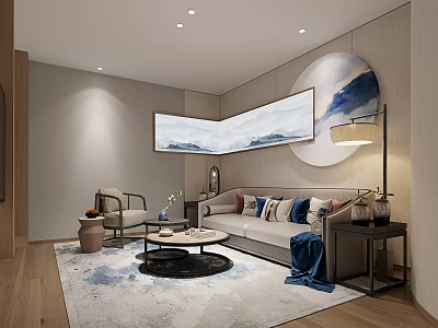 Elegant Modern Office Lounge Space With Comfortable Sofa Coffee Table And Decorative Wall Art 3d model
