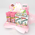 Pink Display Shelf with Lay's Snacks and Floral Decorations White Flowers Green Leaves