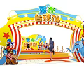 Kids Trampoline Playground With Green Surface Colorful Balls And Cartoon Decorations