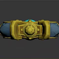Golden Ornate Sword Featuring Red Hilt Blue Gemstone Shiny Blade And Decorative Design