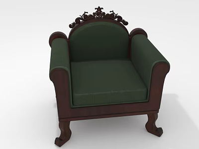 Classic Green Armchair With Carved Wooden Frame Fabric Upholstery And Solid Legs 3d model