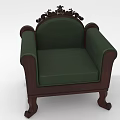 Classic Green Armchair With Carved Wooden Frame Fabric Upholstery And Solid Legs