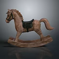 Classic Wooden Rocking Horse With Black Saddle And Natural Wood Rocking Base