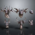 3D Dragon Head Models For Game Film Characters With Metallic Texture And Horned Design