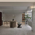 Modern Tea Table and Chairs Interior With Dark Wooden Bookshelf Teapot and Cups Setup