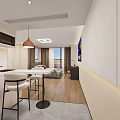 Modern Living and Dining Room Interior With Open Layout Sofa Dining Table and Area Rug