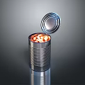 Open Metallic Can Holding Canned Orange Beans on Shiny Reflective Surface