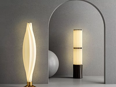 Modern Floor Lamps Spiral Cylindrical Design With Gold Black Bases Gray Wall Arched Interior 3d model
