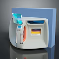 Modern Medical Equipment With Digital Display Control Buttons White Body Blue Screen And Orange Accents