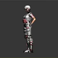 Futuristic Game Movie Character Wearing Gray Pink Outfit Helmet Goggles Red Waist And Leg Gear