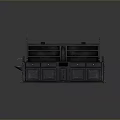 Dark Traditional Wooden Cabinet Featuring Multiple Drawers Symmetrical Shelves For Storage And