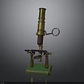 Vintage Brass Microscope With Tall Barrel Green Base And Reflective Mirror