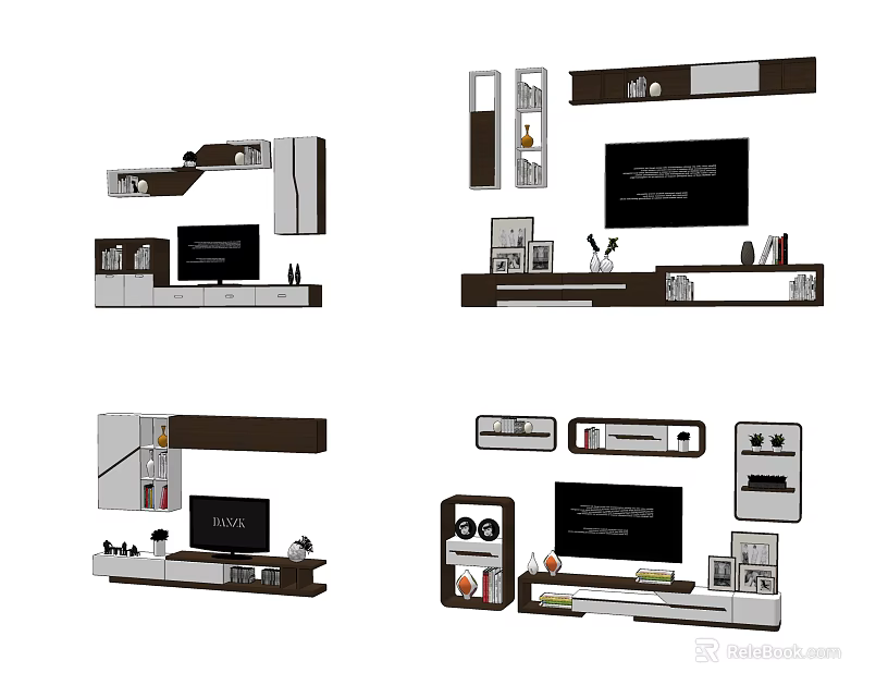 Modern TV Stand Designs With Modular Storage Units And Display Shelves 3d model