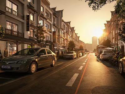 New Chinese Street Old Street Dusk 3d model
