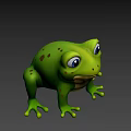 Cute Green Frog 3D Model on Blue Background with Animated Features 3d model