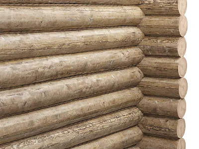 Natural Rustic Stacked Log Wooden Wall With Authentic Wood Texture For Home Exterior 3d model